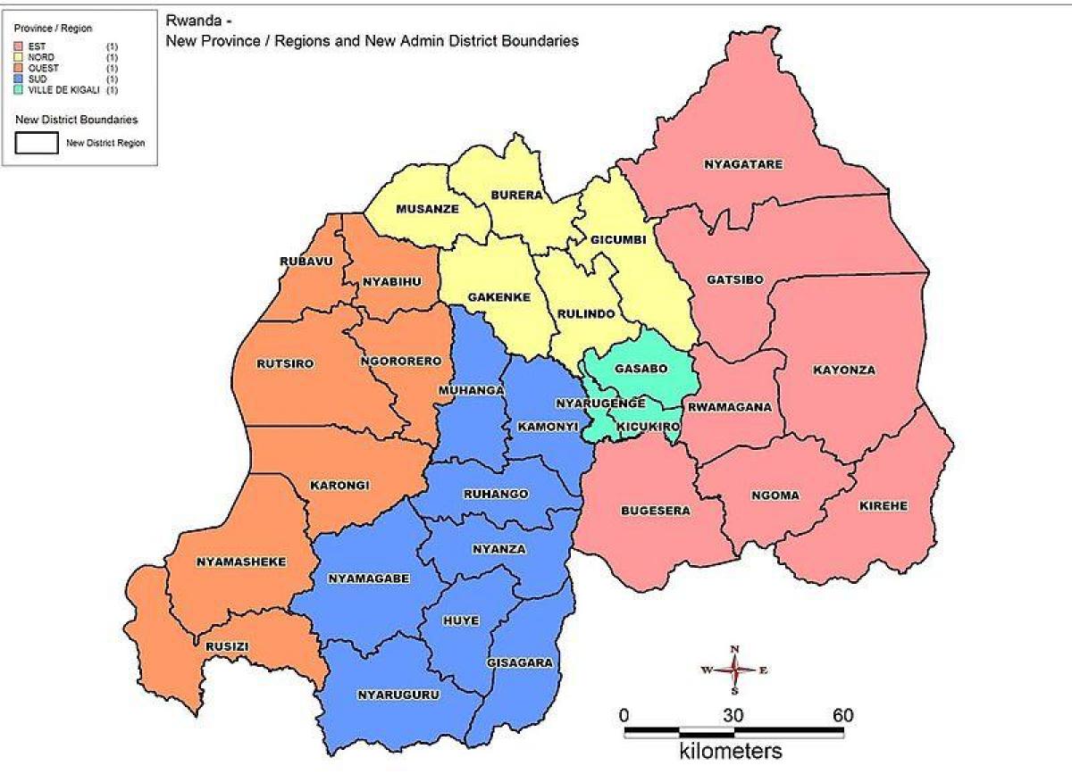 kaart Rwanda kaart provintsid