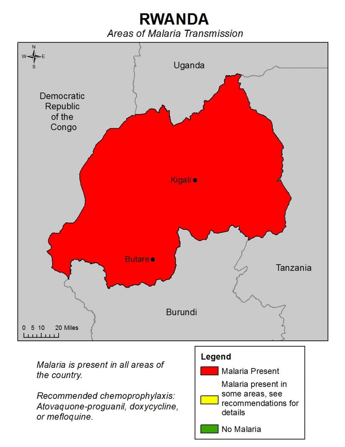 kaart Rwanda malaaria