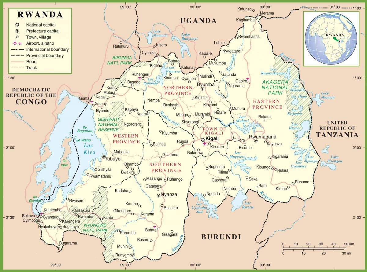 kaart Rwanda poliitilise