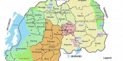 Kaart Rwanda linnaosade ja sektorid