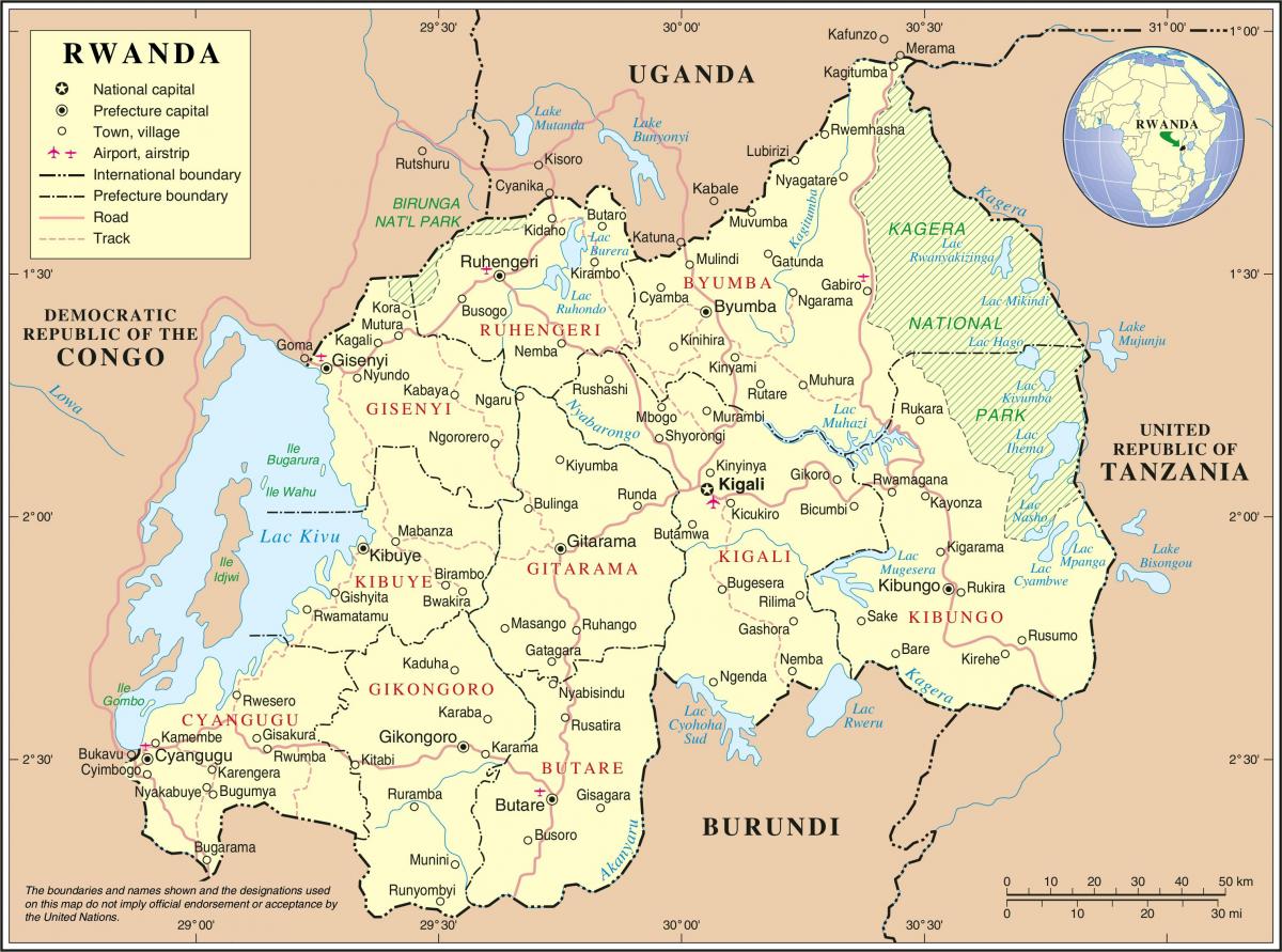 kaart haldus-kaart, Rwanda